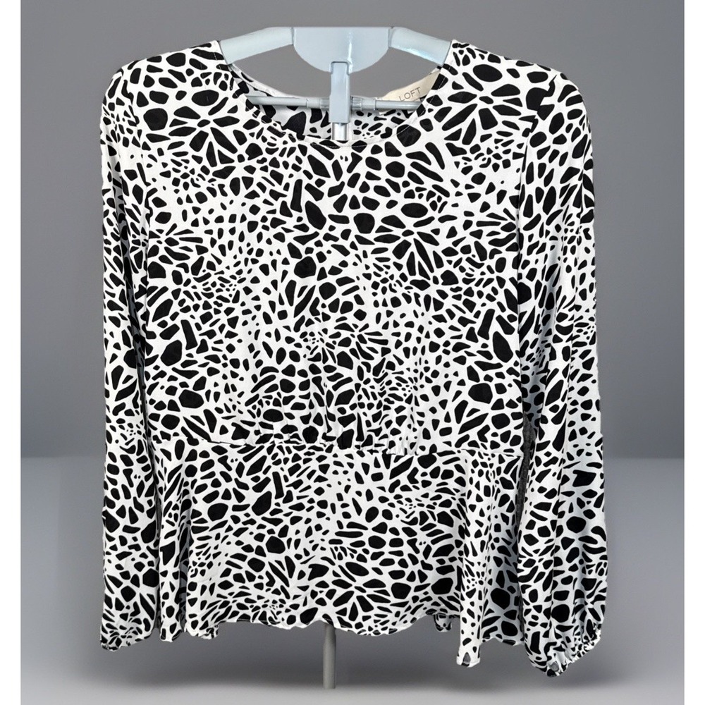 LOFT‎ Women's Thin Polyester Long Sleeve Blouse Animal Black White Size 6